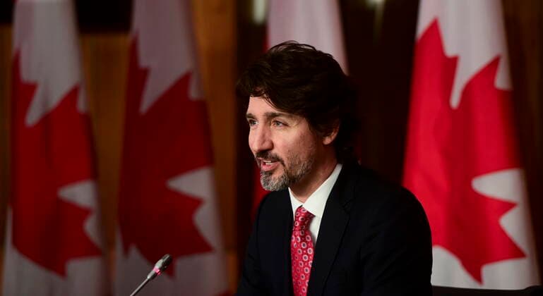 News Bilder des Tages February 26, 2021, Ottawa, on, Canada: Prime Minister Justin Trudeau holds a press conference in Ottawa on Friday, Feb. 26, 2021, to provide an update on the COVID-19 pandemic and vaccine roll-out in Canada. Ottawa Canada  - ZUMAc35_ 20210226_zaf_c35_023 Copyright: xSeanxKilpatrickx