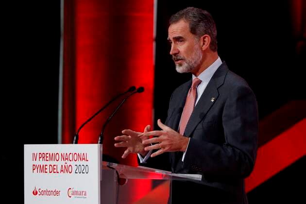 26-02-2021 King Felipe during the National Small and Medium-sized Enterprise of the Year Award 2020 at Santander Bank Headquarters in Madrid, Spain. Â  Copyright: xPPEx