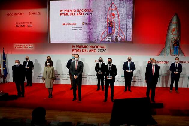 26-02-2021 King Felipe during the National Small and Medium-sized Enterprise of the Year Award 2020 at Santander Bank Headquarters in Madrid, Spain. Â  Copyright: xPPEx