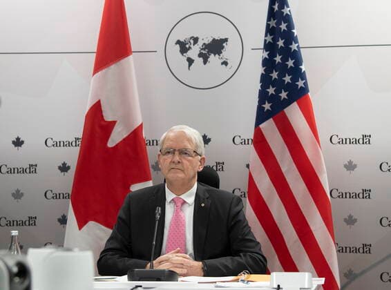 February 26, 2021, Ottawa, on, Canada: Foreign Affairs Minister Marc Garneau waits for a virtual meeting to begin with US Secretary of State Antony Blinken in Ottawa, Friday February 26, 2021. Ottawa Canada  - ZUMAc35_ 20210226_zaf_c35_041 Copyright: xAdrianxWyldx