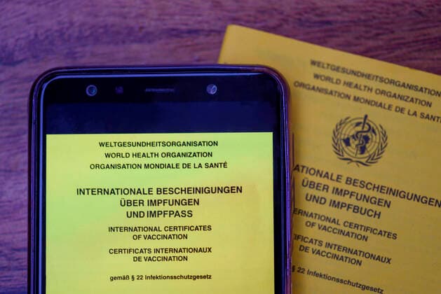 A possible visualization of the planned digital vaccination card lies next to an analog vaccination card The EU heads of state and government had decided on Thursday on a European solution to the Corona vaccination card Topic image, symbol image Foto:xD.xAnoraganingrumx xFuturexImage