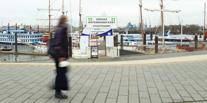 Almost deserted harbour promenade in Hamburg during the lockdown Old Town Hamburg