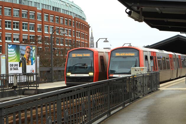 Empty U station Baumwall at the Hamburg harbour promenade during the lockdown Old Town Hamburg