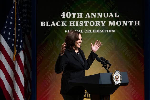 February 27, 2021, Washington, District of Columbia, USA: United States Vice President Kamala Harris delivers remarks at the 40th Annual Black History Month Virtual Celebration hosted by US House Majority Leader Steny Hoyer (Democrat of Maryland) in the South Court Auditorium of the White House in Washington, DC on Saturday, February 27, 2021 Washington USA - ZUMAs152 20210227_zaa_s152_005 Copyright: xRodxLamkeyx-xPoolxViaxCnpx