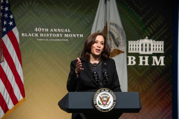 February 27, 2021, Washington, District of Columbia, USA: United States Vice President Kamala Harris delivers remarks at the 40th Annual Black History Month Virtual Celebration hosted by US House Majority Leader Steny Hoyer (Democrat of Maryland) in the South Court Auditorium of the White House in Washington, DC on Saturday, February 27, 2021 Washington USA - ZUMAs152 20210227_zaa_s152_008 Copyright: xRodxLamkeyx-xPoolxViaxCnpx