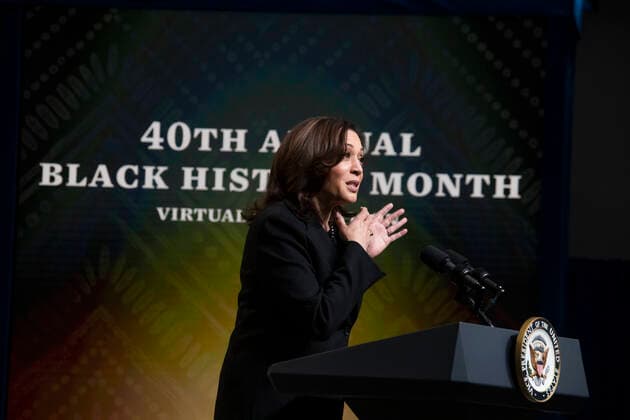 February 27, 2021, Washington, District of Columbia, USA: United States Vice President Kamala Harris delivers remarks at the 40th Annual Black History Month Virtual Celebration hosted by US House Majority Leader Steny Hoyer (Democrat of Maryland) in the South Court Auditorium of the White House in Washington, DC on Saturday, February 27, 2021 Washington USA - ZUMAs152 20210227_zaa_s152_014 Copyright: xRodxLamkeyx-xPoolxViaxCnpx