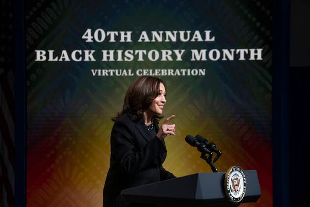 February 27, 2021, Washington, District of Columbia, USA: United States Vice President Kamala Harris delivers remarks at the 40th Annual Black History Month Virtual Celebration hosted by US House Majority Leader Steny Hoyer (Democrat of Maryland) in the South Court Auditorium of the White House in Washington, DC on Saturday, February 27, 2021 Washington USA - ZUMAs152 20210227_zaa_s152_017 Copyright: xRodxLamkeyx-xPoolxViaxCnpx