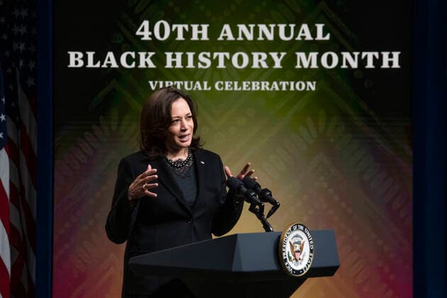 February 27, 2021, Washington, District of Columbia, USA: United States Vice President Kamala Harris delivers remarks at the 40th Annual Black History Month Virtual Celebration hosted by US House Majority Leader Steny Hoyer (Democrat of Maryland) in the South Court Auditorium of the White House in Washington, DC on Saturday, February 27, 2021 Washington USA - ZUMAs152 20210227_zaa_s152_022 Copyright: xRodxLamkeyx-xPoolxViaxCnpx