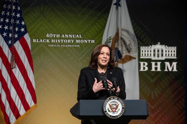 February 27, 2021, Washington, District of Columbia, USA: United States Vice President Kamala Harris delivers remarks at the 40th Annual Black History Month Virtual Celebration hosted by US House Majority Leader Steny Hoyer (Democrat of Maryland) in the South Court Auditorium of the White House in Washington, DC on Saturday, February 27, 2021 Washington USA - ZUMAs152 20210227_zaa_s152_023 Copyright: xRodxLamkeyx-xPoolxViaxCnpx