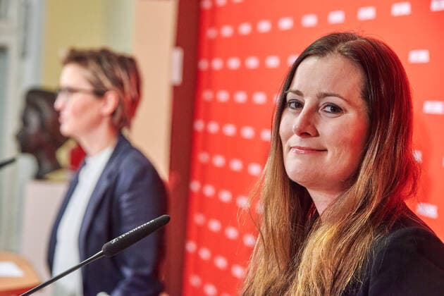 Party Chairwomen Janine Wissler Die Linke and Susanne Hennig Wellsow at the press conference to introduce the new Chairwoman of Die Linke party in Berlin s Karl Liebknecht Haus Party Chairwomen Janine Wissler and Susanne Hennig Wellsow Die Linke at the press conference to introduce the new Chairwoman of Die Linke party in Berlin s Karl