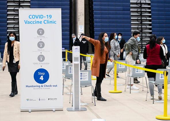March 1, 2021, Mississauga, on, Canada: Health-care workers get trained at a mass COVID-19 vaccination clinic for Peel Region during the COVID-19 pandemic in Mississauga, Ont., on Monday, March 1, 2021. Mississauga Canada  - ZUMAc35_ 20210301_zaf_c35_065 Copyright: xNathanxDenettex