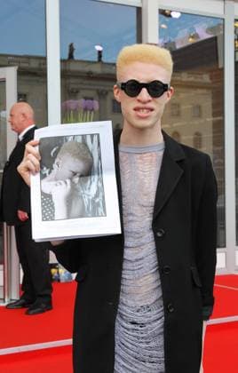 the albino model from the USA Shaun Ross at the fashion show of the label Dimitri at the Mercedes Benz Fashionweek Berlin Summer in the tent on the Bebelplatz in Berlin Copyright: xEventpressxHerrmannx