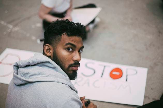 Portrait of male activist making signboard Sweden, Stockholm, model released, property released Copyright: xMaskotx , MA84494