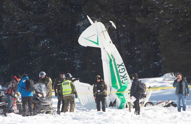 March 3, 2021, Gore, PQ, Canada: Police investigate the scene where a small plane crashed into Lac Barron Wednesday, March 3, 2021 in Gore, Que. Police have not said if there were any injuries. Gore Canada  - ZUMAc35_ 20210303_zaf_c35_025 Copyright: xRyanxRemiorzx