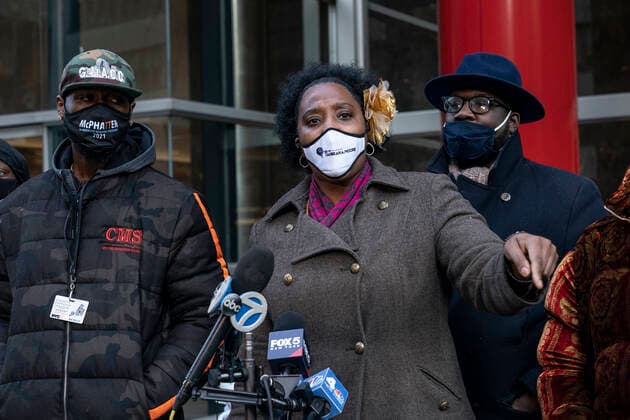 Reverend Kevin McCall hold rally for Governor Cuomo resignation Tahirah Moore who is running for City Council member from 36th district speaks at rally for Governor Cuomo resignation organized by Reverend Kevin McCall at 633 3rd Avenue. A dozen of protesters are calling for Gov. Cuomo s resignation following a series of sexual harassment accusations and an attempted coverup of nursing home deaths resulting from pandemic response mismanagement. Protesters were outnumbered by members of the press. New York New York United States Copyright: LevxRadin