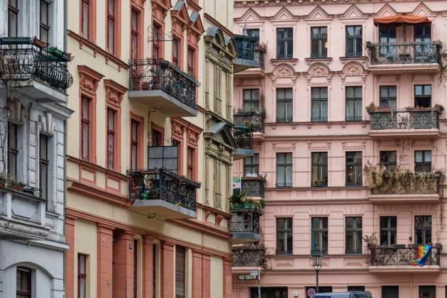 Facades of Old Houses at Chamisso Square in Kreuzberg, Berlin Historical facade at Chamissoplatz in Willibald Alexis Straße corner Kopischstraße in Kreuzberg, Berlin