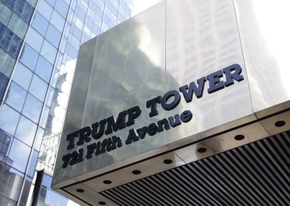 An entrance to Trump Tower is closed near Fifth Avenue in New York City on Sunday, March 7, 2021. Former President Donald Trump is expected to be returning to New York on Sunday for the first time since leaving the White House.  NYP20210307131 JohnxAngelillo