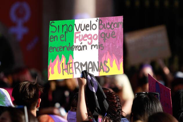 March 8, 2021, Queretaro, Mexico: A protester holds a placard during the demonstration..For International Women s Day 2021, various feminist collectives and civil organizations convened, this March 8, the March 8M in the City of Queretaro, to demonstrate against gender violence and femicides. Queretaro Mexico - ZUMAs197 20210308_zaa_s197_480 Copyright: xCesarxGomezx