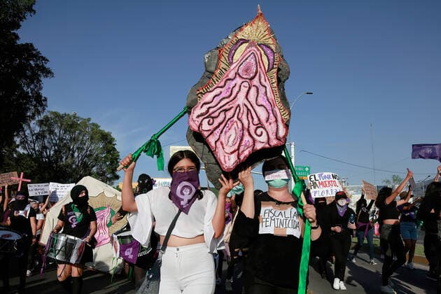 March 8, 2021, Queretaro, Mexico: A protester holds a placard during the demonstration..For International Women s Day 2021, various feminist collectives and civil organizations convened, this March 8, the March 8M in the City of Queretaro, to demonstrate against gender violence and femicides. Queretaro Mexico - ZUMAs197 20210308_zaa_s197_484 Copyright: xCesarxGomezx