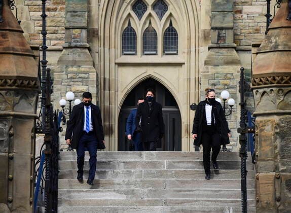 March 9, 2021, Ottawa, on, Canada: Prime Minister Justin Trudeau makes his way to hold a press conference in Ottawa Tuesday, March 9, 2021. Ottawa Canada  - ZUMAc35_ 20210309_zaf_c35_050 Copyright: xSeanxKilpatrickx