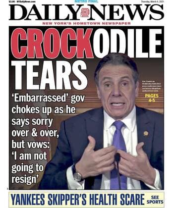 March 4, 2021, USA: The March 4, 2021, edition of the , featuring Gov. Andrew Cuomo on the cover. USA - ZUMAm67_ 20210304_zaf_m67_016 Copyright: xNewxYorkxDailyxNewsx