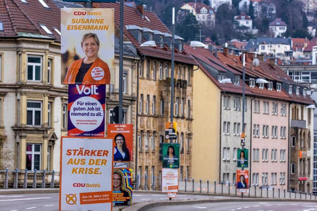 LTW BW 2021 election posters of the party CDU with top candidate Susanne Eisenmann 09 03 2021 Germany, Baden Württemberg, Stuttgart