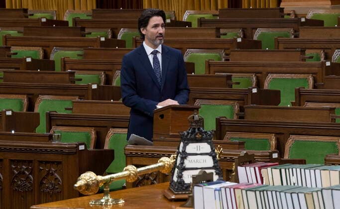 March 11, 2021, Ottawa, on, Canada: Prime Minister Justin Trudeau rises to deliver a statement on the National Day of Observance of COVID-19, to recognize victims and the impacts of pandemic, in the House of Commons, in Ottawa, Thursday, March 11, 2021. Ottawa Canada - ZUMAc35_ 20210311_zaf_c35_007 Copyright: xAdrianxWyldx