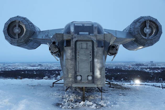 YAKUTSK, SAKHA REPUBLIC (YAKUTIA), RUSSIA - MARCH 12, 2021: A view of a mockup of the Razor Crest spaceship from The Mandalorian drama series set within the Star Wars universe. Fans have built the replica in several months. The length of the mockup is 14 m, its width is 10 m and its height is 4 m; it weighs over a tonne. Vadim Skryabin TASS  TS0F9326