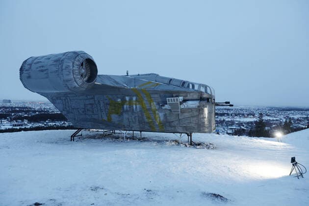 YAKUTSK, SAKHA REPUBLIC (YAKUTIA), RUSSIA - MARCH 12, 2021: A view of a mockup of the Razor Crest spaceship from The Mandalorian drama series set within the Star Wars universe. Fans have built the replica in several months. The length of the mockup is 14 m, its width is 10 m and its height is 4 m; it weighs over a tonne. Vadim Skryabin TASS  TS0F9327