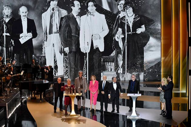 Christian Clavier Michel Blanc Josiane Balasko Thierry Lhermitte Marie Anne Chazel Gerard Jugnot Bruno Moynot equipe du Splendide - cesar d honneur CELEBRITES : 46e Ceremonie des Cesar 2021 - Paris - 12 03 2021 PierreVillard Pool PANORAMIC 