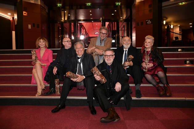 Christian Clavier Michel Blanc Josiane Balasko Thierry Lhermitte Marie Anne Chazel Gerard Jugnot Bruno Moynot equipe du Splendide - cesar d honneur CELEBRITES : 46e Ceremonie des Cesar 2021 - Paris - 12 03 2021 DavidNiviere Pool PANORAMIC 