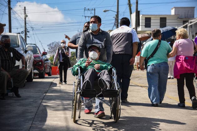March 13, 2021: Thousands of older adults received the COVID-19 vaccine in the city of Xalapa. From early on they made lines and for their application they were sanitized and did body activation exercises. - ZUMAqp1_ 20210313_zip_qp1_006 Copyright: xHectorxAdolfoxQuintanarxPerezx