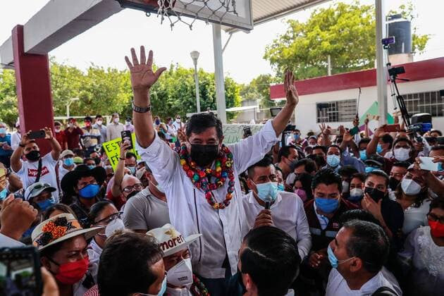 Mexican politician Felix Salgado Macedonio of the National Regeneration Movement and candidate for governor of the southern state of Guerrero, participates in his first campaign act, in Acapulco, Mexico, 13 March 2021. Despite having two complaints of rape and at least three other charges of sexual abuse and harassment, Senator with license Felix Salgado Macedonio began his electoral acts, having been ratified as a candidate by the National Elections Commission of Morena. Politician accused of rape begins campaign to be governor in Mexico !ACHTUNG: NUR REDAKTIONELLE NUTZUNG!  Copyright: xDavidxGuzmanx MEX6850 20210313-637512725111385575
