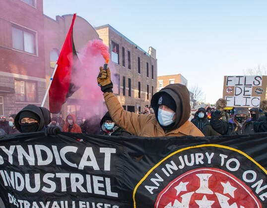 March 15, 2021, Montreal, PQ, Canada: Protesters take part in the annual anti-police brutality demonstration in Montreal, Monday, March 15, 2021. Montreal Canada  - ZUMAc35_ 20210315_zaf_c35_096 Copyright: xRyanxRemiorzx