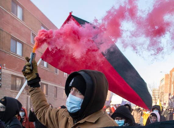 March 15, 2021, Montreal, PQ, Canada: Protesters take part in the annual anti-police brutality demonstration in Montreal, Monday, March 15, 2021. Montreal Canada  - ZUMAc35_ 20210315_zaf_c35_100 Copyright: xRyanxRemiorzx