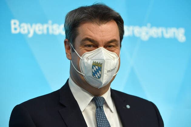 Markus SOEDER Ministerpraesident Bavaria and CSU chairman with FFP2 mouth guard, mask, single picture, cut single motive, Portraet, Portrait, Portrait press conference of the Bavarian state government after cabinet meeting on 16 03 2021 in the prince Carl palace in Munich