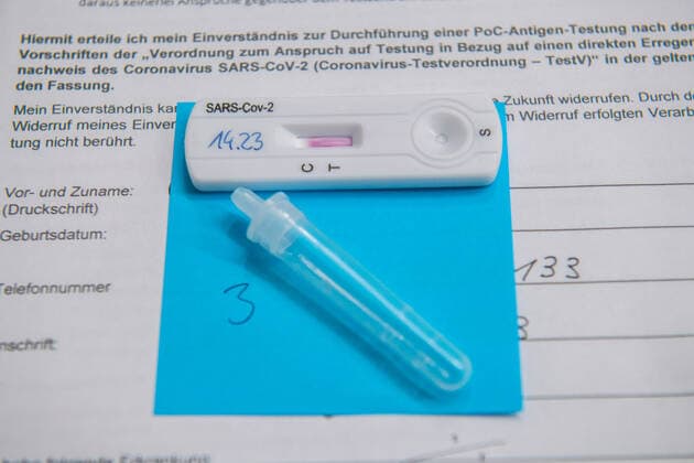 Aue, Germany 16 March 2021 A Corona rapid test used to combat the Corona pandemic is on a consent form that must be completed by each participant prior to swabbing Saxony Copyright: xFotostandx xDostmannx