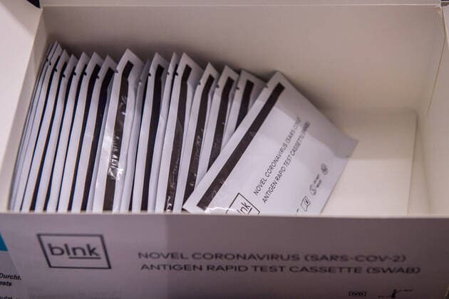 Aue, Germany 16 March 2021 A Corona rapid test used to combat the Corona pandemic The picture shows packaged Novel Corona rapid tests from blnk Saxony Copyright: xFotostandx xDostmannx