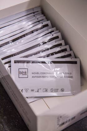 Aue, Germany 16 March 2021 A Corona rapid test used to combat the Corona pandemic The picture shows packaged Novel Corona rapid tests from blnk Saxony Copyright: xFotostandx xDostmannx