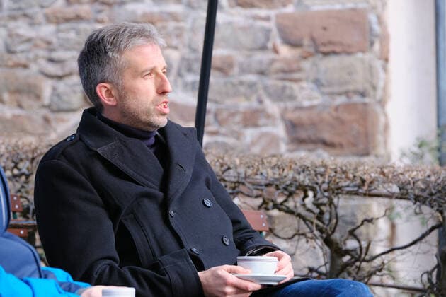 Tuebingen Boris Palmer Tuebingen becomes model city for Corona easing, 16 03 2021 Mayor Boris Palmer sits in outdoor restaurant and drinks a coffee Tuebingen, 16 03 2021 Copyright: xEibner-Pressefoto ThomasxDingesx EP_TDS