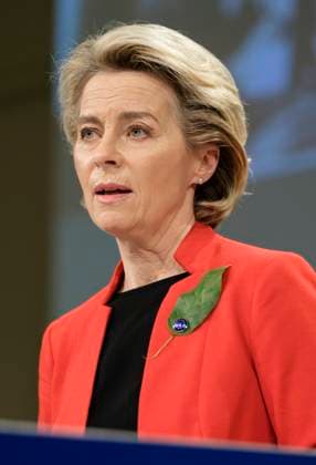 European Commission President Ursula von der Leyen addresses the media about the covid-19 passport at the Berlaymont, the headquarters of the European Commission, on March 17, 2021 in Brussels, Belgium. Today, the European Commission is proposing to create a digital green certificate to facilitate safe and free movement within the EU during the COVID-19 pandemic. The digital green certificate will be proof that a person has been vaccinated against COVID-19, tested negative or recovered from COVID-19. It will be available, free of charge, in digital or paper format. It will include a QR code to ensure the security and authenticity of the certificate.  NicolasxLandemardx xLexPictorium LePictorium_0243225