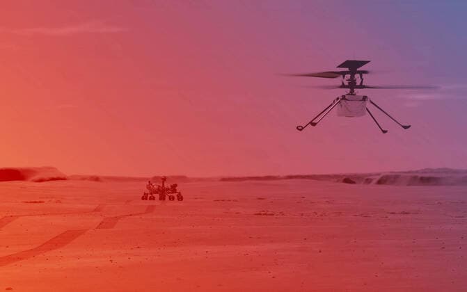 IMAGO Creative: Planeten im Sonnensystem Mars - Symbolbilder News Bilder des Tages March17, 2021, Pasadena, California, USA: An illustration of NASA s Ingenuity Helicopter flying on Mars. Ingenuity, a technology demonstration experiment, will be the first aircraft to attempt powered, controlled flight on another planet. Ingenuity arrived at Mars on Feb. 18, 2021, attached to the belly of NASA s Mars 2020 Perseverance rover. Ingenuity is expected to attempt its first flight test in spring 2021. NASA s Jet Propulsion Laboratory built and manages operations of Perseverance and Ingenuity for the agency. Caltech in Pasadena, California, manages JPL for NASA.. Pasadena USA - ZUMAz03_ 20210317_sha_z03_175 Copyright: xNASA JPL-Caltechx