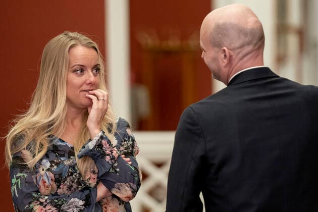 Pernille Vermund NB and Soeren Pape Poulsen KF arrive at a meeting in the Prime Ministers Office about a further reopening of the country, at Christiansborg on Thursday 18 March 2021, Copenhagen Denmark  Copyright: RitzauxScanpix MadsxClausxRasmussenx COP103 spdk20210318-181813-L