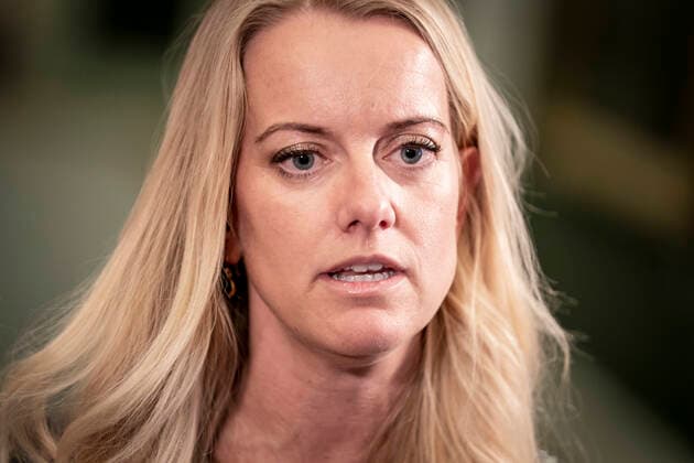 Pernille Vermund NB arrives at a meeting of the Prime Ministers Office on a further reopening of the country, at Christiansborg on Thursday 18 March 2021, Copenhagen Denmark  Copyright: RitzauxScanpix MadsxClausxRasmussenx cop103 spdk20210318-183644-L