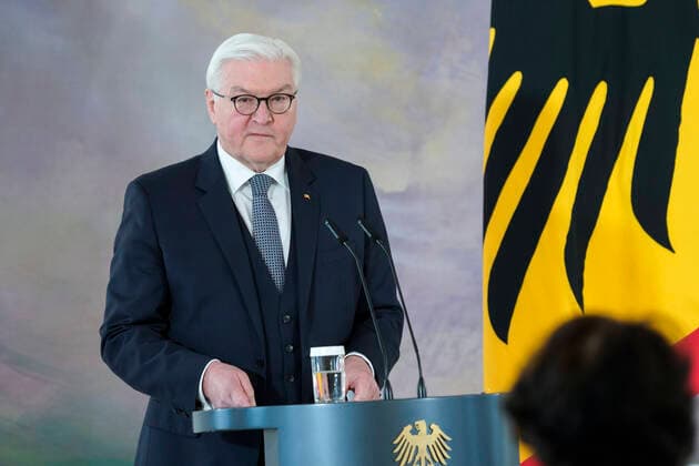 Award of the Federal Cross of Merit to the Biontech Founders Current, 19 03 2021, German President Frank Walter Steinmeier in portrait during the speech for the award of the Grand Cross of Merit with Star of the Order of Merit of the Federal Republic of Germany to the Biontech Founders in Bellevue Palace in Berlin Berlin Germany