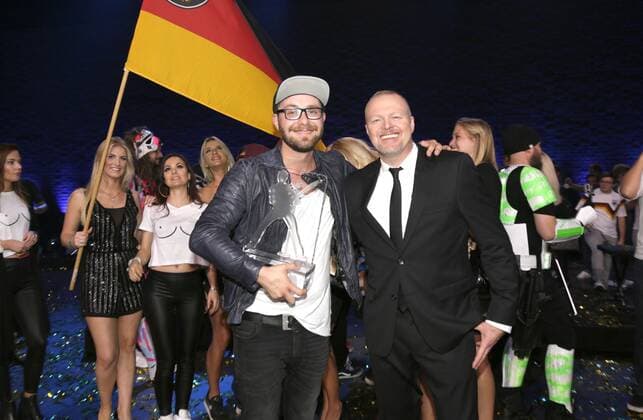Mark Forster winner of the Buvisoco 2015 and Stefan Raab, Bundesvisionsoncontest in the OVN Arena in Bremen Copyright: xEventpressxRHx