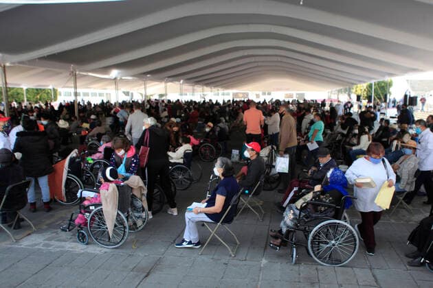Begins Apply Of Dose Of Sputnik V In Mexico NEZAHUALCOYOTL CITY, MEXICO - MARCH 19: Elderlies wait instead to receive the dose Sputnik V vaccine, during the mass vaccination of the national vaccination program for adults over 60 years old against Covid-19 disease, at Nezahualcoyotl Sports Unit located in municipality of Nezahualcoyotl, State of Mexico. On March 19, 2021 in Nezahualcoyotl City, Mexico. Copyright: xAngelxMoralesxRizox EYEPIXGROUP_AM_19032021_5022