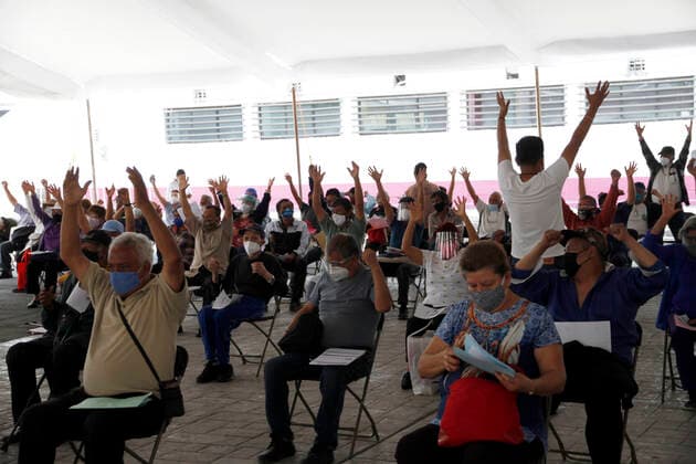 Nezahualcoyotl City Council Applies Sinovac Vaccine For Older Adults NEZAHUALCOYOTL, MEXICO - MARCH 19: Adults over 60 years old perform exercises prior to receiving the Sinovac Covid19 vaccine during a mass vaccination for dults over 60 years of age at the Nezahualcoyotl City Hall in the State of Mexico. on March 19, 2021 in Nezahualcoyotl, Mexico. Copyright: xLuisxBarronx EYEPIXGROUP_LB_19032021_5088