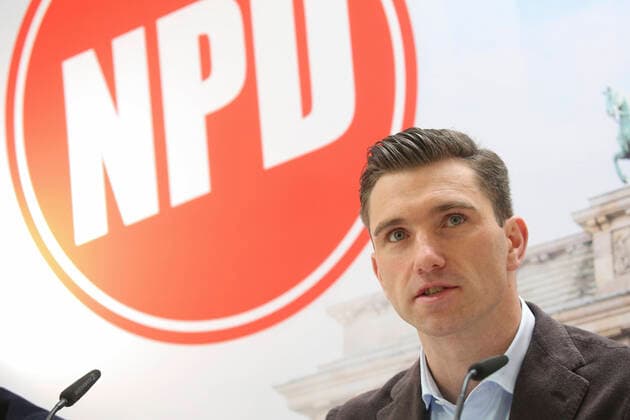 Frank Franz, NPD party leader, at the press conference on the NPD ban proceedings and AFD first vote campaign at the NPD federal office Copyright: xEventpressxRekdalx