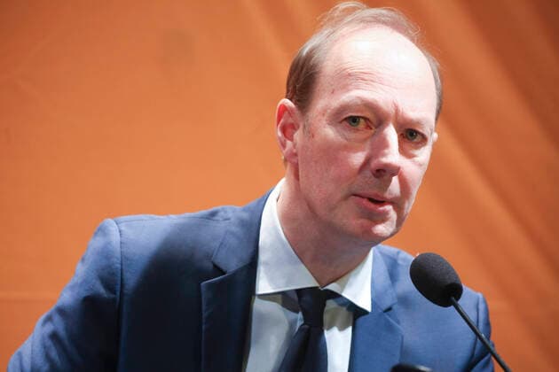 Martin Sonneborn, the party, Pirate Party of North Rhine-Westphalia, presents his father Engelbert Sonneborn as his own candidate for the German presidential election at a press conference in the Berlin Ensemble Copyright: xEventpressxRekdalx